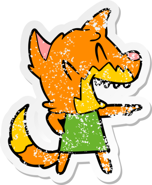 Bir insan tarafından çizilmiş gülen tilki çizgi filminin sıkıntılı çıkartması.