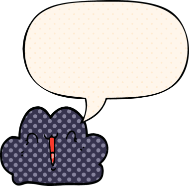 Bir insan tarafından çizilmiş çizgi roman tarzında konuşma baloncuğu olan şirin bir çizgi film bulutu.