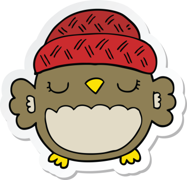 Bir insan tarafından çizilmiş şapkalı şirin bir baykuşun çıkartması.