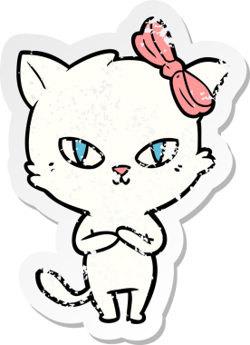 Bir insan tarafından çizilmiş şirin bir çizgi film kedisinin sıkıntılı çıkartması.