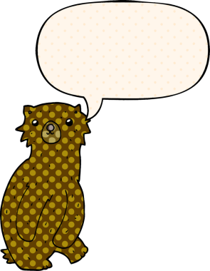 Bir insan tarafından çizilmiş çizgi roman tarzında konuşma balonu olan çizgi film ayısı.