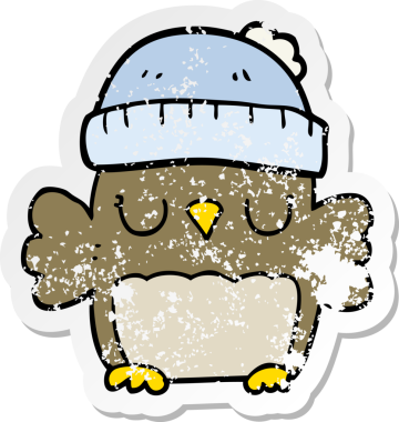 Bir insan tarafından çizilmiş şapkalı şirin bir baykuşun sıkıntılı çıkartması.