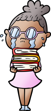 Bir insan tarafından çizilmiş gözlüklü, ağlayan bir kadın.