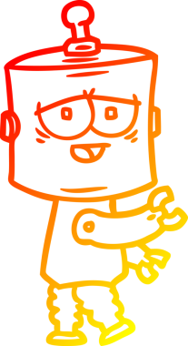 Bir insan tarafından çizilen çizgi film robotunun sıcak çizgi çizimi