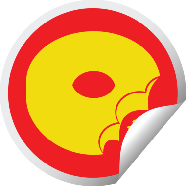 Isırılmış çörek grafik vektörü dairesel soyma etiketi bir insan tarafından çizilmiş.