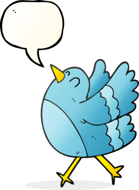 Bir insan tarafından çizilmiş serbest konuşma balonu çizgi filmi mutlu kuş.