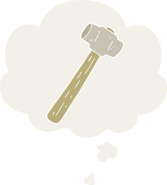 Düşünce baloncuğu insan tarafından çizilmiş bir balyoz.