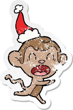 Bir insan tarafından çizilmiş Noel Baba şapkası giymiş bir maymunun gergin el yazısı.