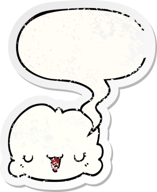 Konuşma baloncuğu olan sevimli çizgi film bulutu bir insan tarafından çizilmiş sıkıntılı eski bir çıkartma