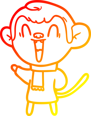 Bir insan tarafından çizilmiş gülen maymun çizgi çizimi.