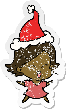 Noel Baba şapkası takan bir kızın insan tarafından çizilmiş üzgün bir el çıkartması çizimi.