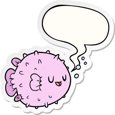 Bir insan tarafından çizilmiş balon etiketli balon balığı.