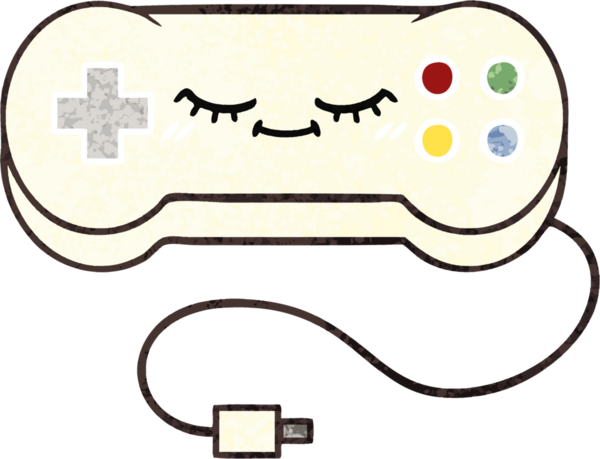 Bir insan tarafından çizilmiş bir oyun denetleyicisinin retro illüstrasyon tarzı karikatürü