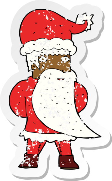 Bir insanın çizdiği Noel Baba çizgi filminin gerilimli retro çıkartması.