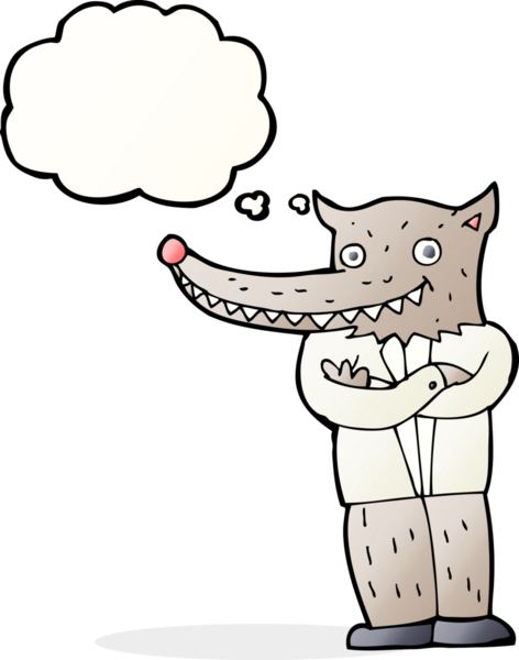 Bir insan tarafından çizilmiş düşünce balonlu bir kurt adam.