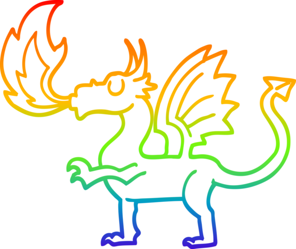 Gökkuşağı gradyan çizgi çizimi bir insan tarafından çizilmiş kırmızı ejderha