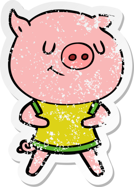 Bir insan tarafından çizilmiş mutlu çizgi film domuzunun sıkıntılı çıkartması.