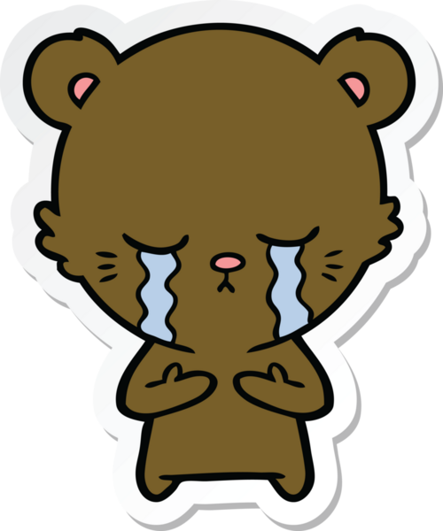 Bir insan tarafından çizilmiş ağlayan çizgi film ayısının çıkartması.