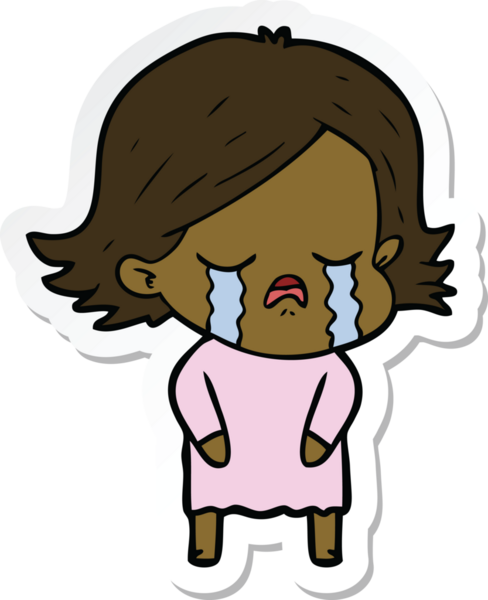 Bir insan tarafından çizilmiş ağlayan bir çizgi film kızına ait etiket.