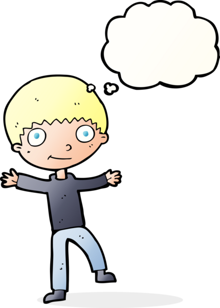 Bir insan tarafından çizilmiş düşünce balonu olan mutlu çocuk çizgi filmi.