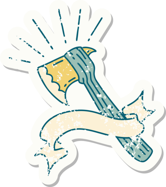 Bir insan tarafından çizilmiş eski dövme stili balta etiketi.