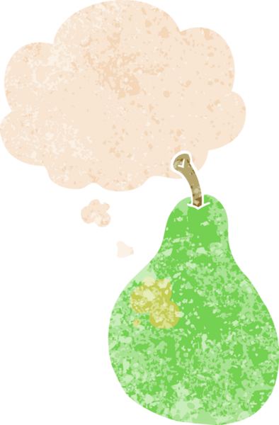 Düşünce baloncuklu çizgi film armudu grunge sıkıntılı retro desenli bir insan tarafından çizilmiş