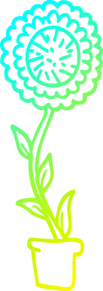 Bir insan tarafından çizilmiş bir çiçek saksının soğuk gradyan çizgisi.