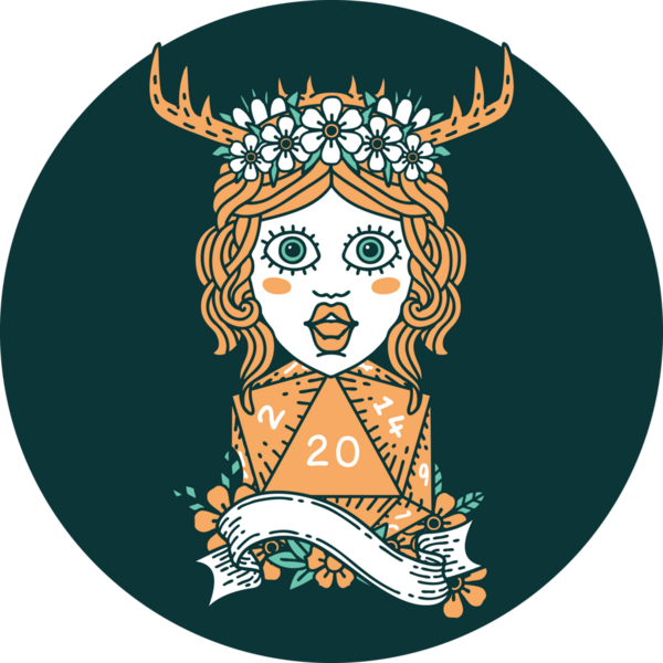 Bir insan tarafından çizilmiş 20 zarlı insan Druid ikonu.