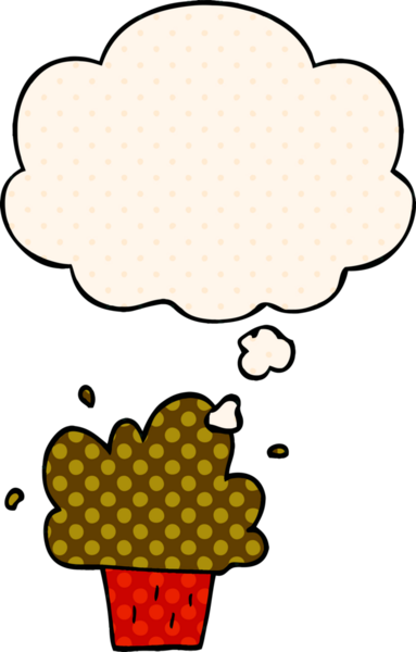 Bir insan tarafından çizilmiş, düşünce baloncuklu çizgi roman tarzı kek.