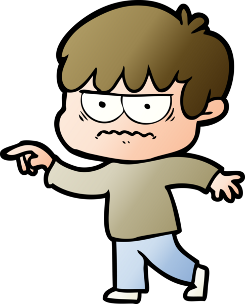 Bir insan tarafından çizilmiş sinirli çizgi film çocuğu.