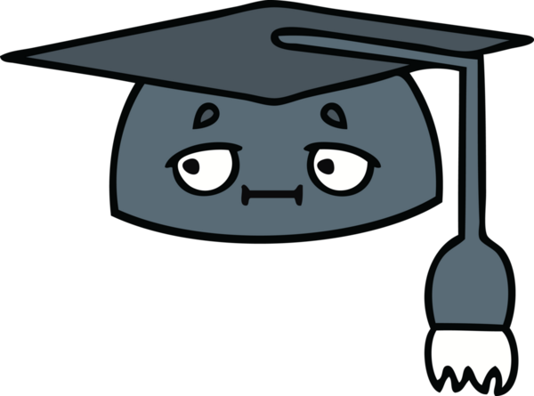 Mezuniyet şapkası bir insan tarafından çizilmiş şirin bir çizgi film.
