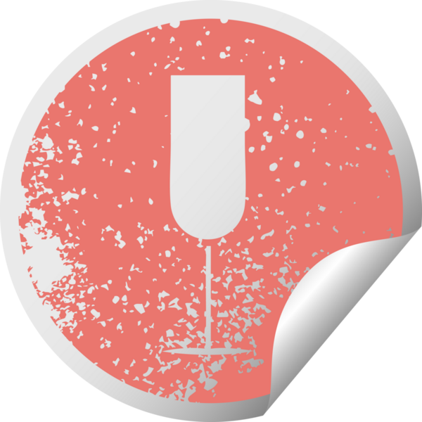 Bir insan tarafından çizilmiş şampanya kadehinin sıkıntılı, dairesel soyulan çıkartması.