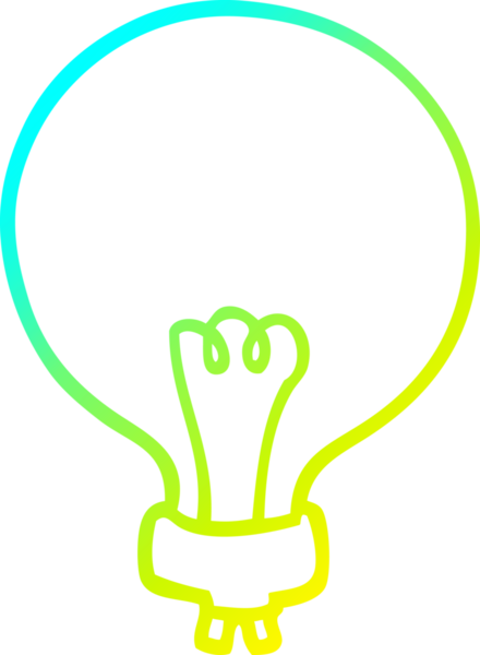 Bir insan tarafından çizilen çizgi film ampulünün soğuk gradyan çizimi