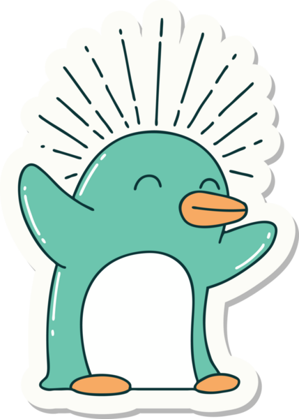 Bir insan tarafından çizilmiş mutlu penguen dövmesi çıkartması.