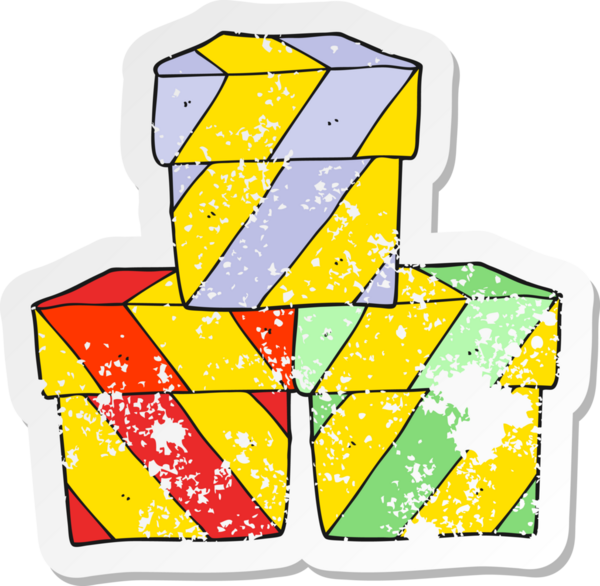 Bir insan tarafından çizilmiş karikatür hediye kutusunun gerilimli yapıştırması.