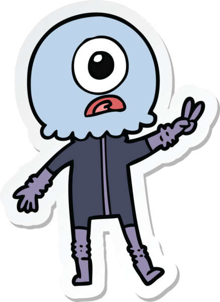 Bir insan tarafından çizilmiş barış işareti veren uzaylı bir Tepegöz 'ün çıkartması.