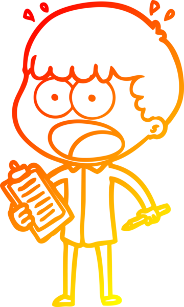 Bir insan tarafından çizilmiş bir karikatür çizimi. Pano ve kalemle şok olmuş bir adam.