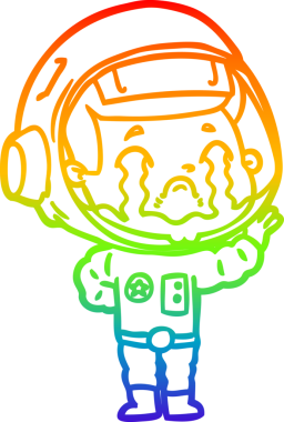 Gökkuşağı gradyan çizgi çizimi bir insan tarafından çizilmiş ağlayan astronot