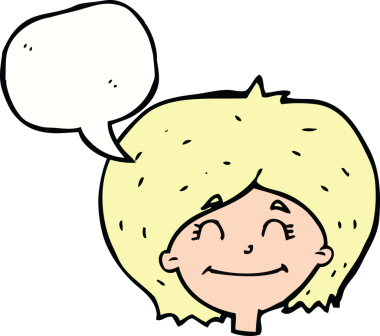 Bir insan tarafından çizilmiş konuşma balonlu mutlu kadın yüzü.