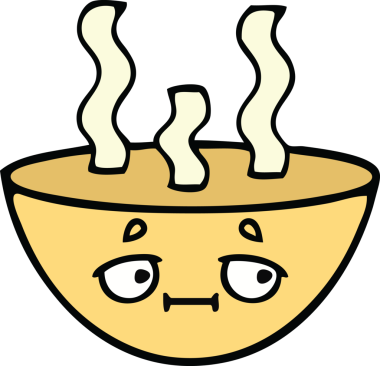 Bir insan tarafından çizilmiş sıcak çorba karikatürü.