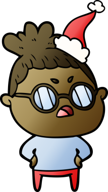 Bir insan tarafından çizilmiş Noel Baba şapkası giymiş rahatsız bir kadının el çizimi karikatürü.