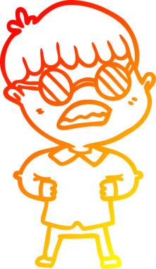 Bir insan tarafından çizilmiş gözlük takan çizgi film çocuğu çizimi.