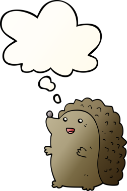 Mutlu kirpi çizgi filmi. Düşünce baloncuğu insan tarafından çizilmiş.