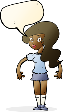 Bir insan tarafından çizilmiş konuşma balonu olan güzel bir kadın.