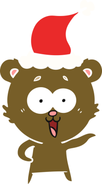 Gülen ayıcığın eli, bir insan tarafından çizilmiş Noel Baba şapkasının düz renk çizimi.