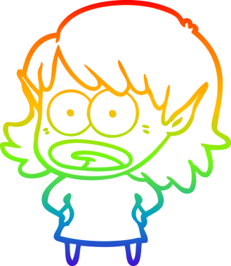 Karikatür çizen gökkuşağı gradyanı bir insan tarafından çizilen elf kızı şok etti.