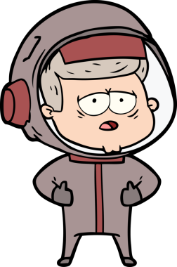 Bir insan tarafından çizilmiş yorgun astronot çizgi filmi.