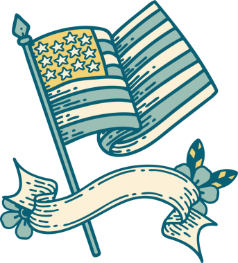 Geleneksel dövmeli Amerikan bayrağı bir insan tarafından çizilmiş