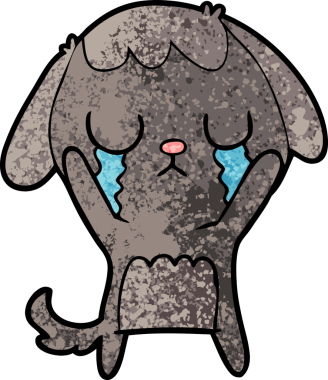 Bir insan tarafından çizilmiş şirin bir çizgi film köpeği ağlıyor.