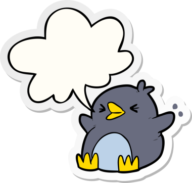 Bir insan tarafından çizilmiş konuşma balonu çıkartmalı penguen çizgi filmi.